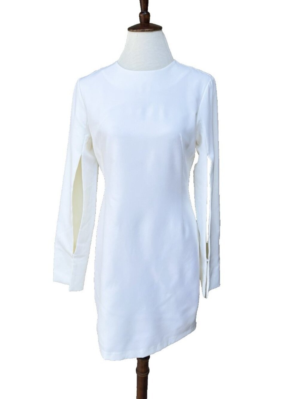 MAAC Lennox Ivory Sheath Dress M | Long Sleeve | Slit Cuffs | Minimalist